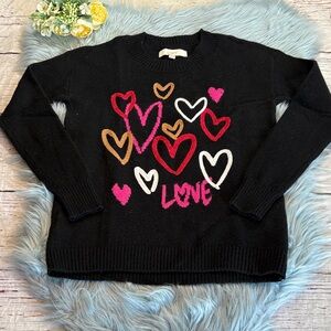 LOFT Love Heart Graphic Black Sweater sz XXS